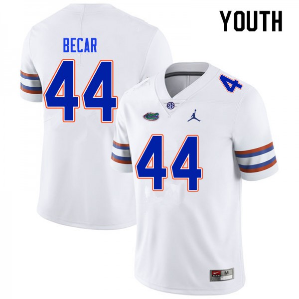 Youth #44 Brandon Becar Florida Gators College Football Jersey White